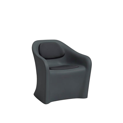 Stat Medical Inc Flo BH lounge chair in dark grey with rotomolded construction and upholstered seat and back pads.