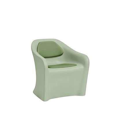 Stat Medical Inc Flo BH lounge chair in sage green with rotomolded construction and soft upholstered seat pads.