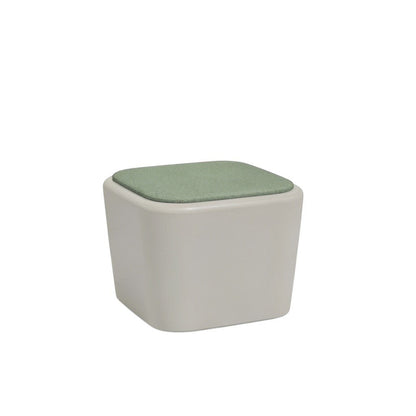 Stat Medical Inc Flo BH occasional table with a light grey base and soft green top for behavioural health spaces.