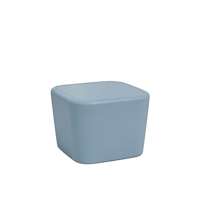 Stat Medical Inc Flo BH occasional table in light blue with rounded safety edges and a spill-collector groove.