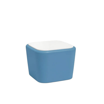 Stat Medical Inc Flo BH blue and white square occasional table with rounded safety edges for behavioural health.