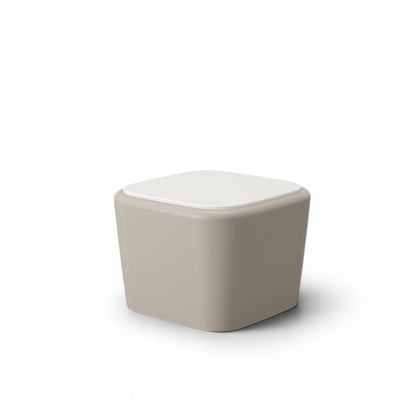 Stat Medical Inc Flo BH occasional table with a beige base and white top, featuring a safe, ligature-resistant design.