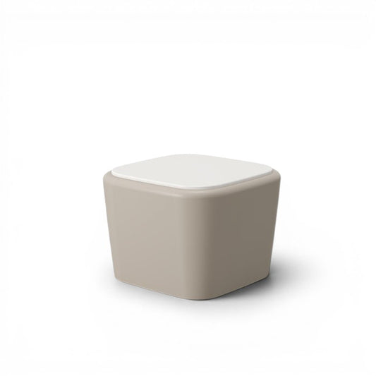 Stat Medical Inc Flo BH occasional table with a beige base and white top, featuring a safe, ligature-resistant design.