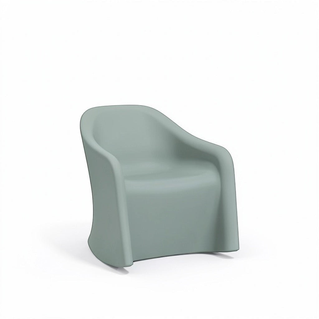 Stat Medical Inc Flo BH rocker chair in sage green rotomolded plastic for behavioral health environments.