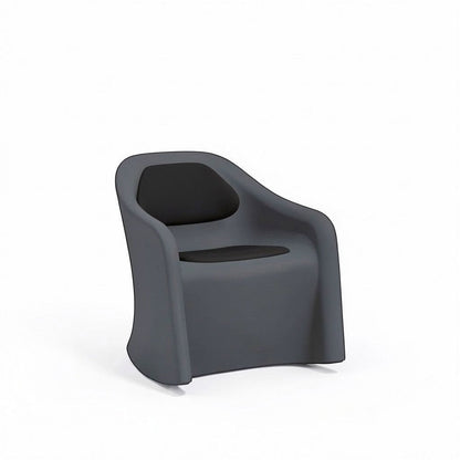 Stat Medical Inc Flo BH Rocker chair in grey rotomolded plastic with black upholstered seat and back pads.